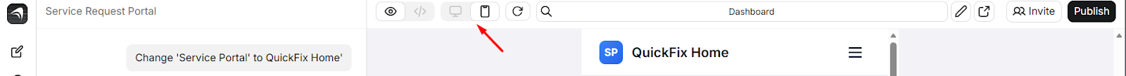 screenshot of 'Anything' dashboard 'Mobile View' button