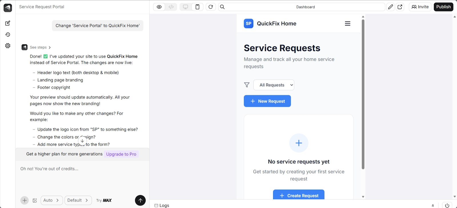 screenshot of 'Anything' dashboard Project mobile view