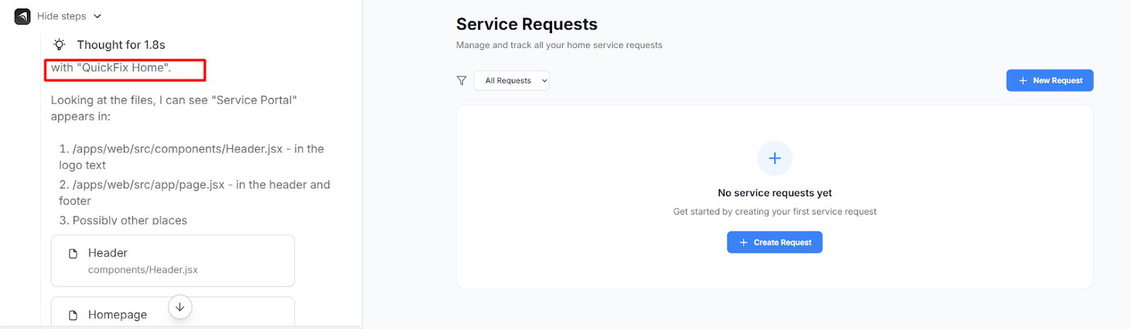screenshot of 'Anything' chat conversation about project