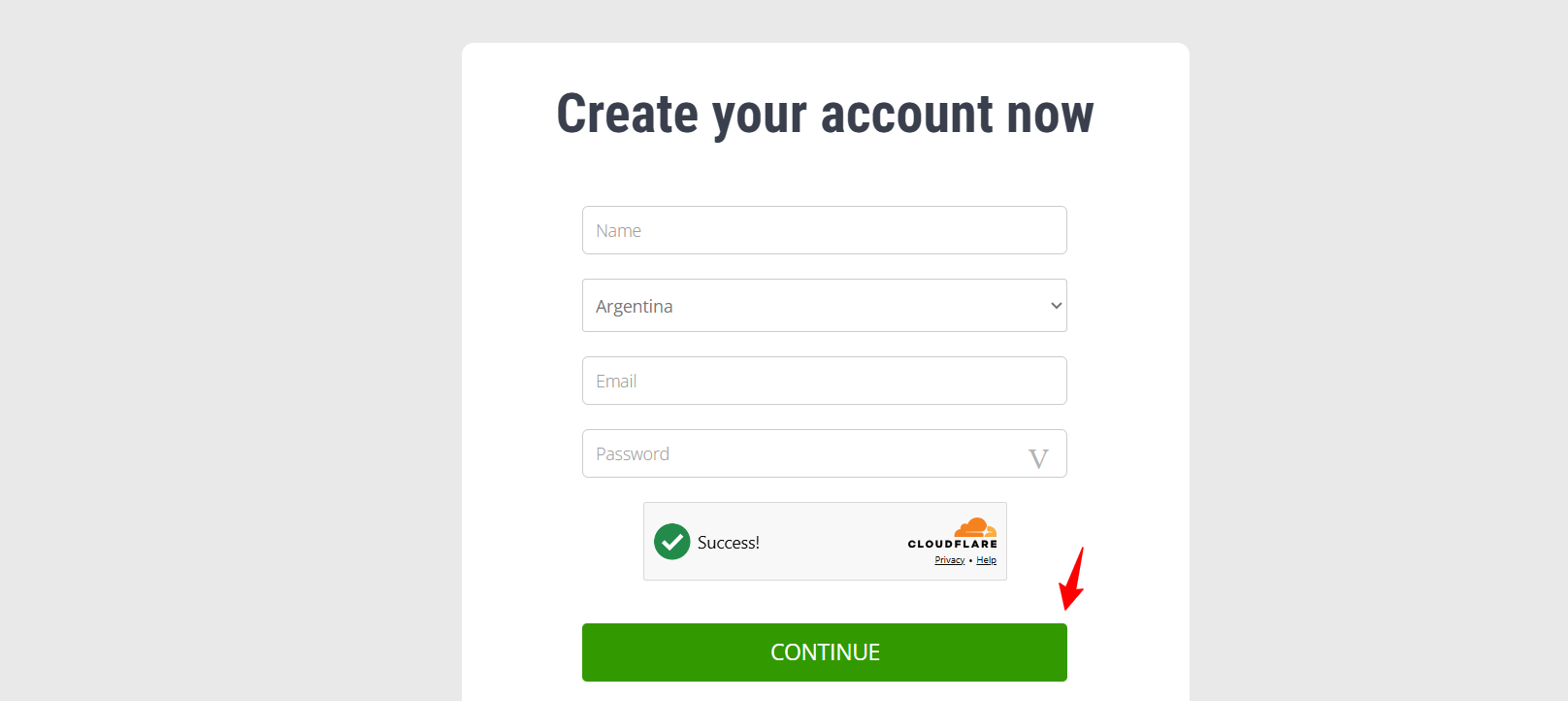 screenshot of DonWeb sign up form