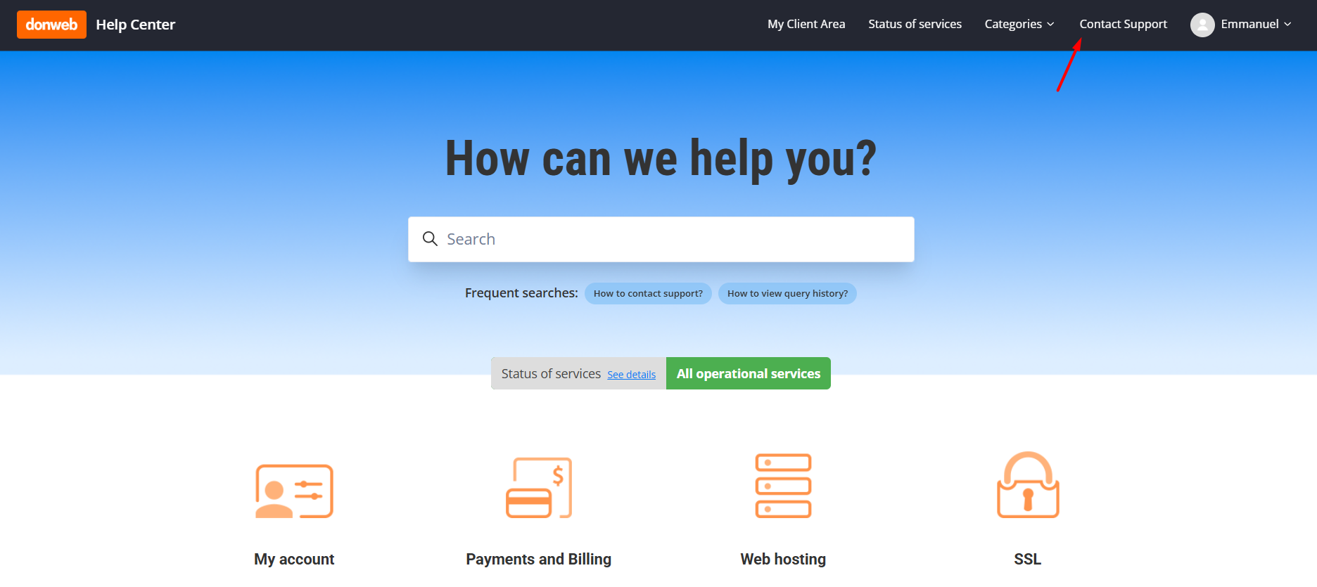 screenshot of DonWeb help Center