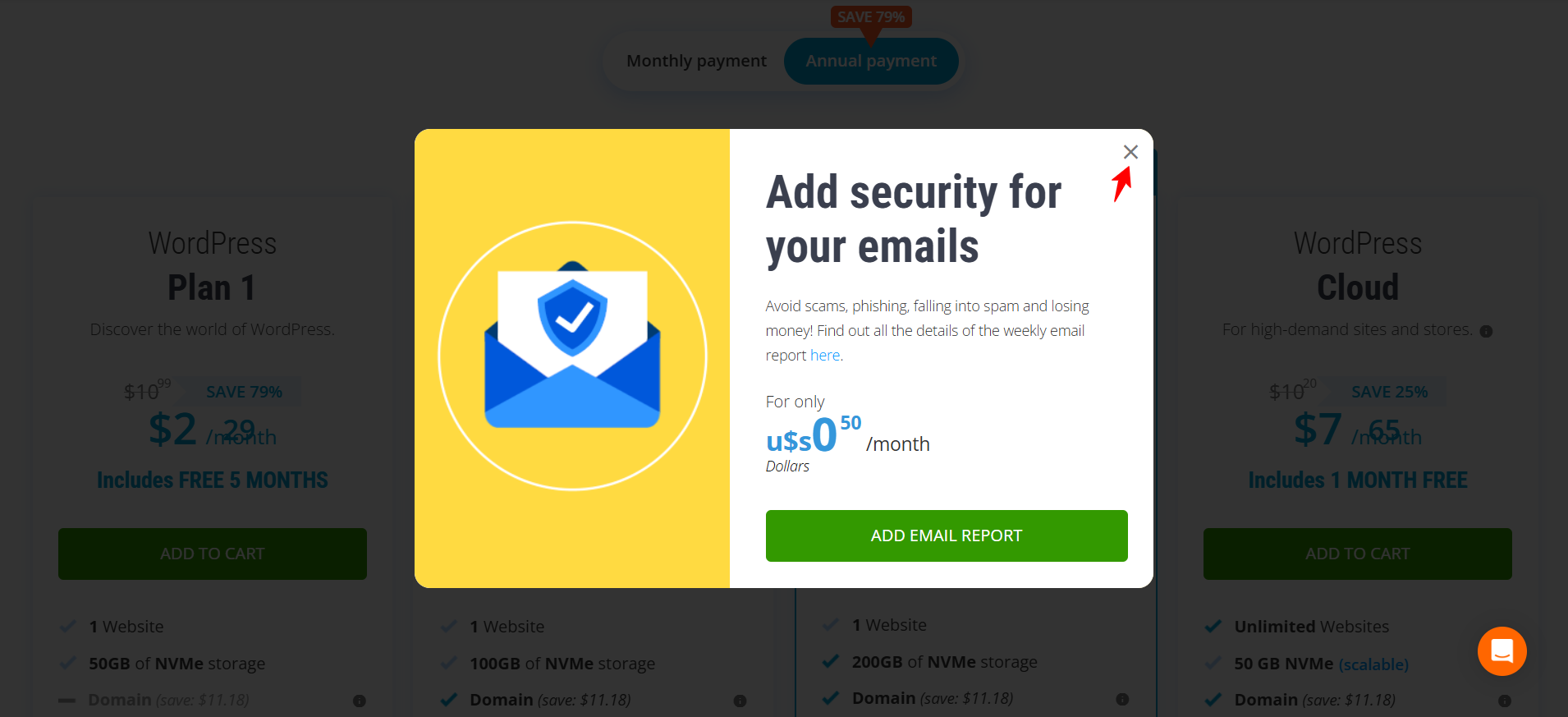 screenshot of DonWeb popup