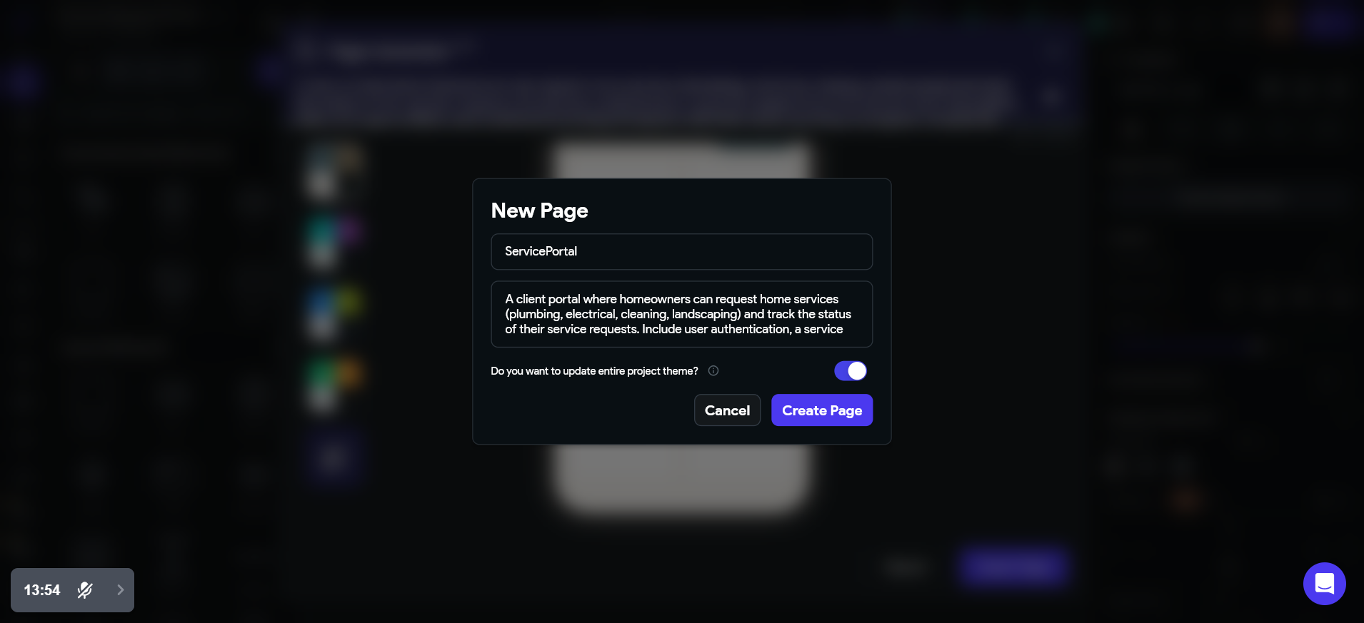 screenshot of FlutterFlow 'New Page' configurations