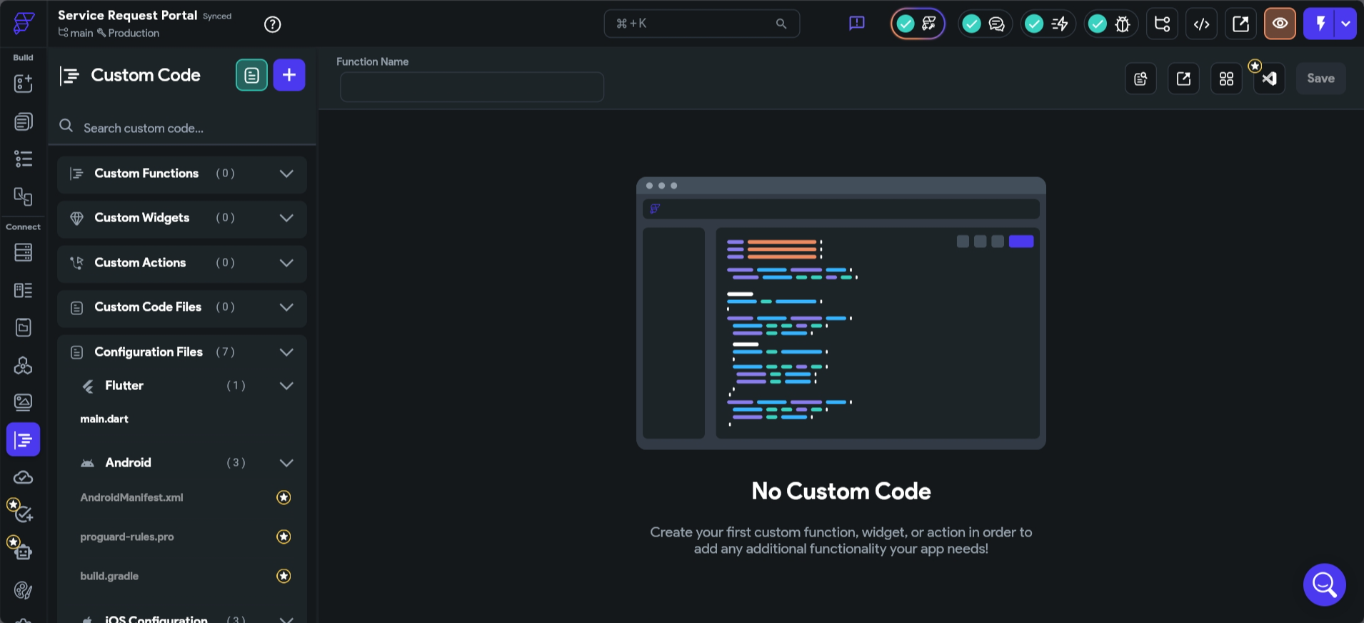 screenshot of Custom Code page