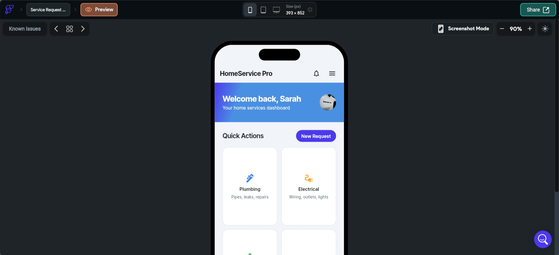 screenshot of the mobile view