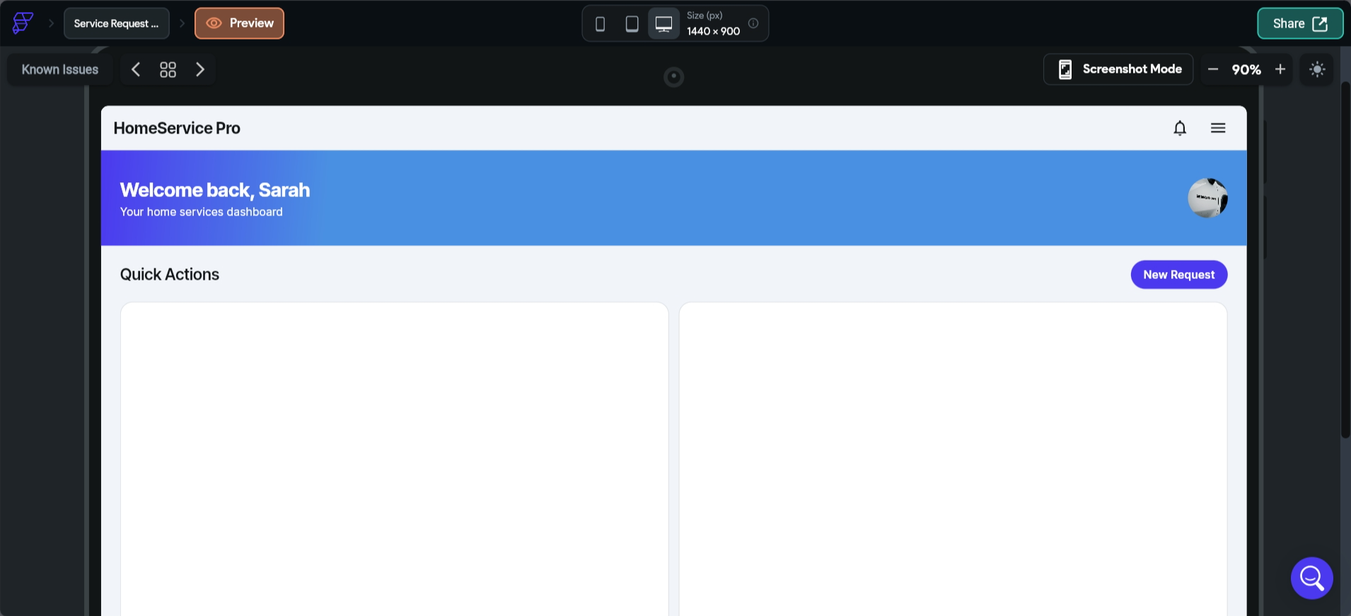 screenshot of the Responsive view