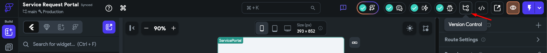 screenshot of the 'Version Control' button