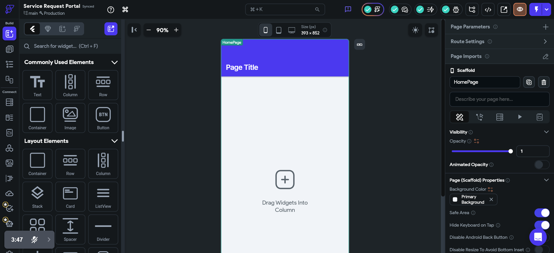 screenshot of FlutterFlow builder