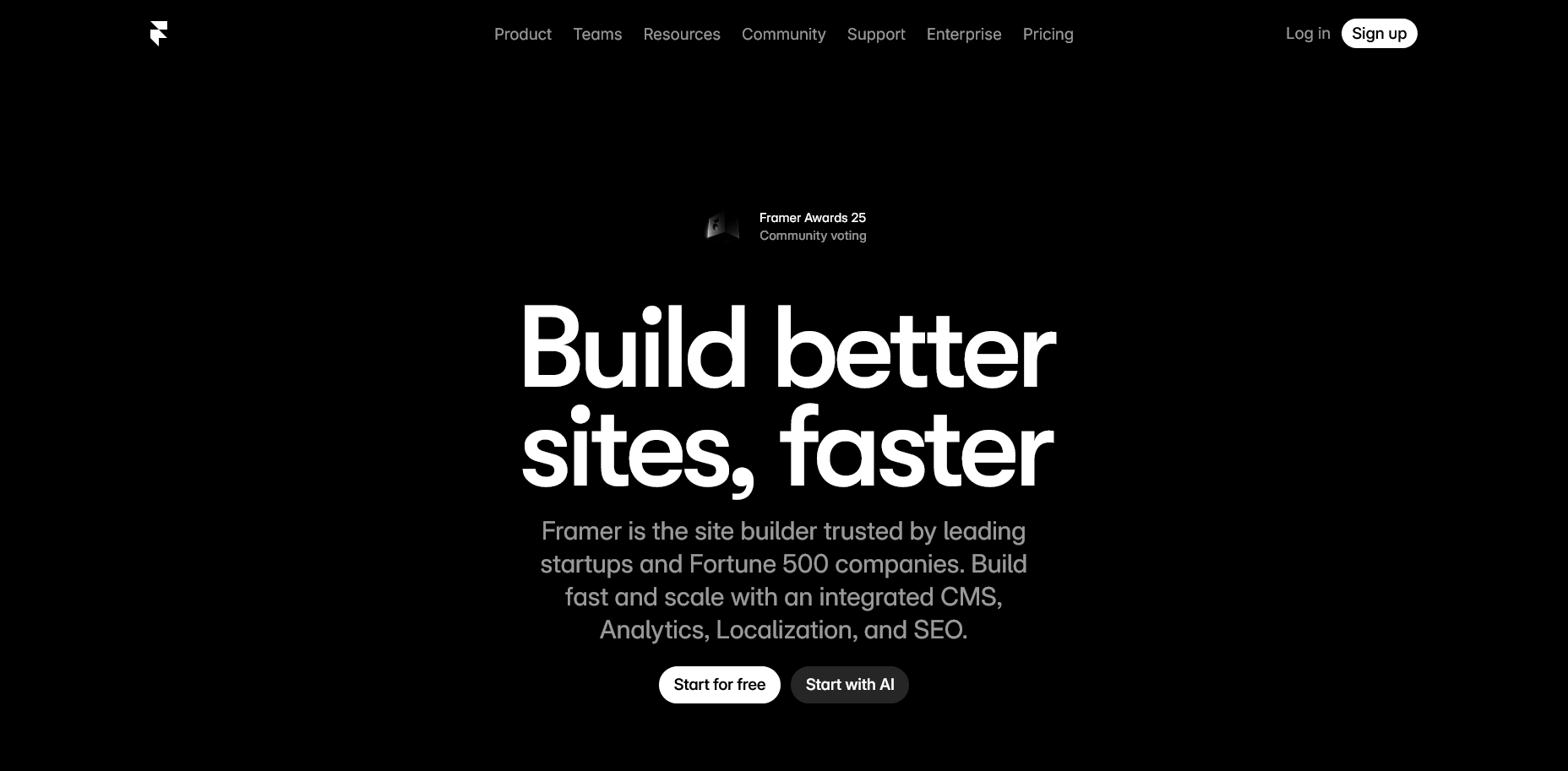 screenshot of Framer AI website