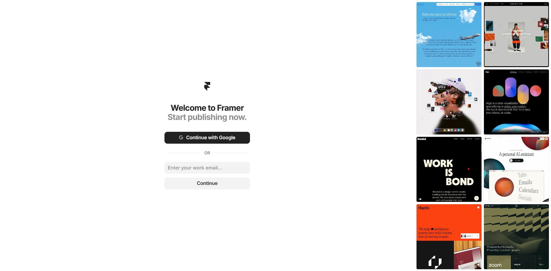screenshot of Framer AI Sign Up page