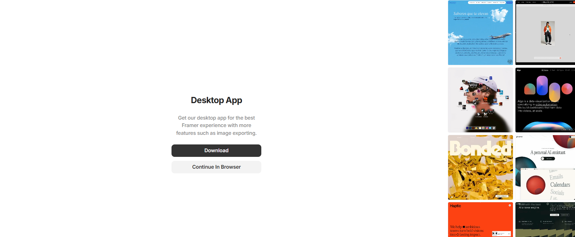 screenshot of Framer AI 'Download App' page