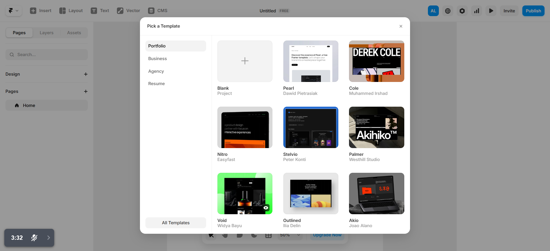 screenshot of Framer AI templates