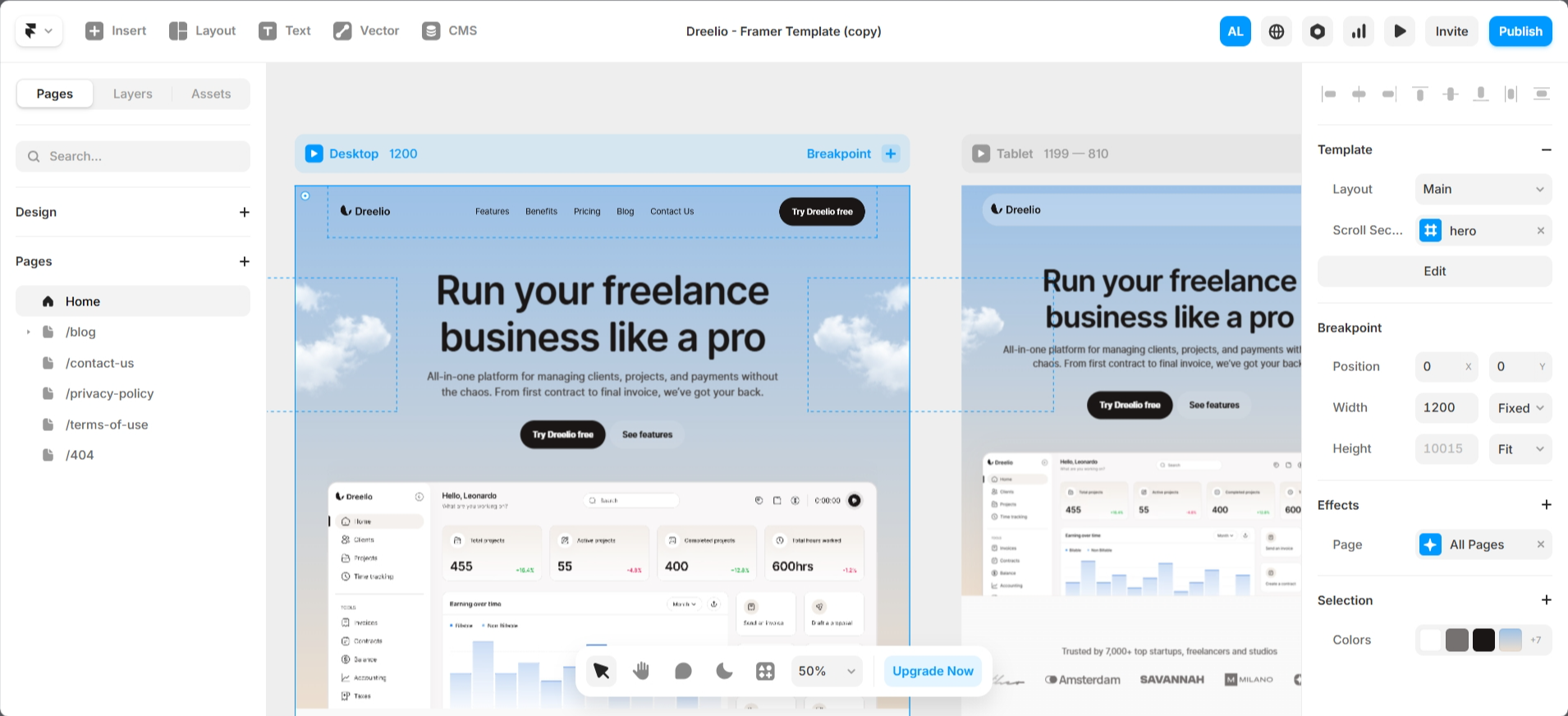 screenshot of Framer AI dashboard