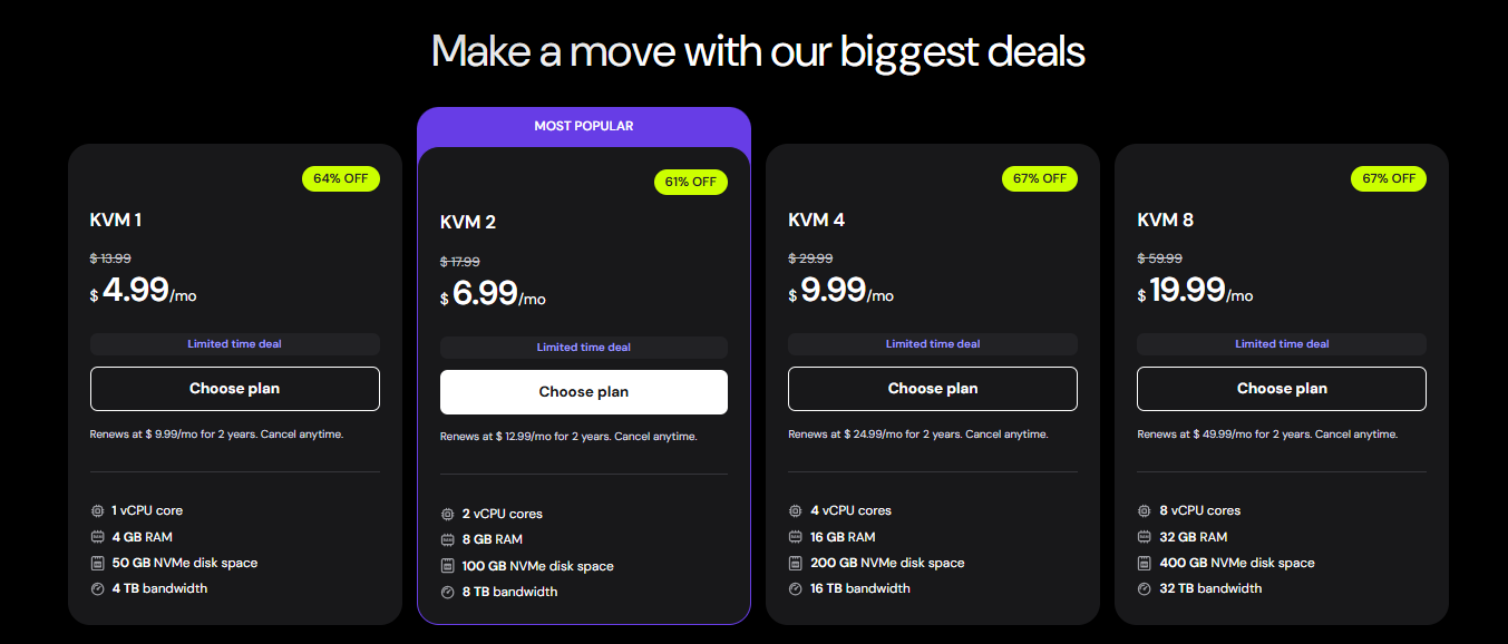 screenshot of Hostinger OpenClaw VPS Hosting plans