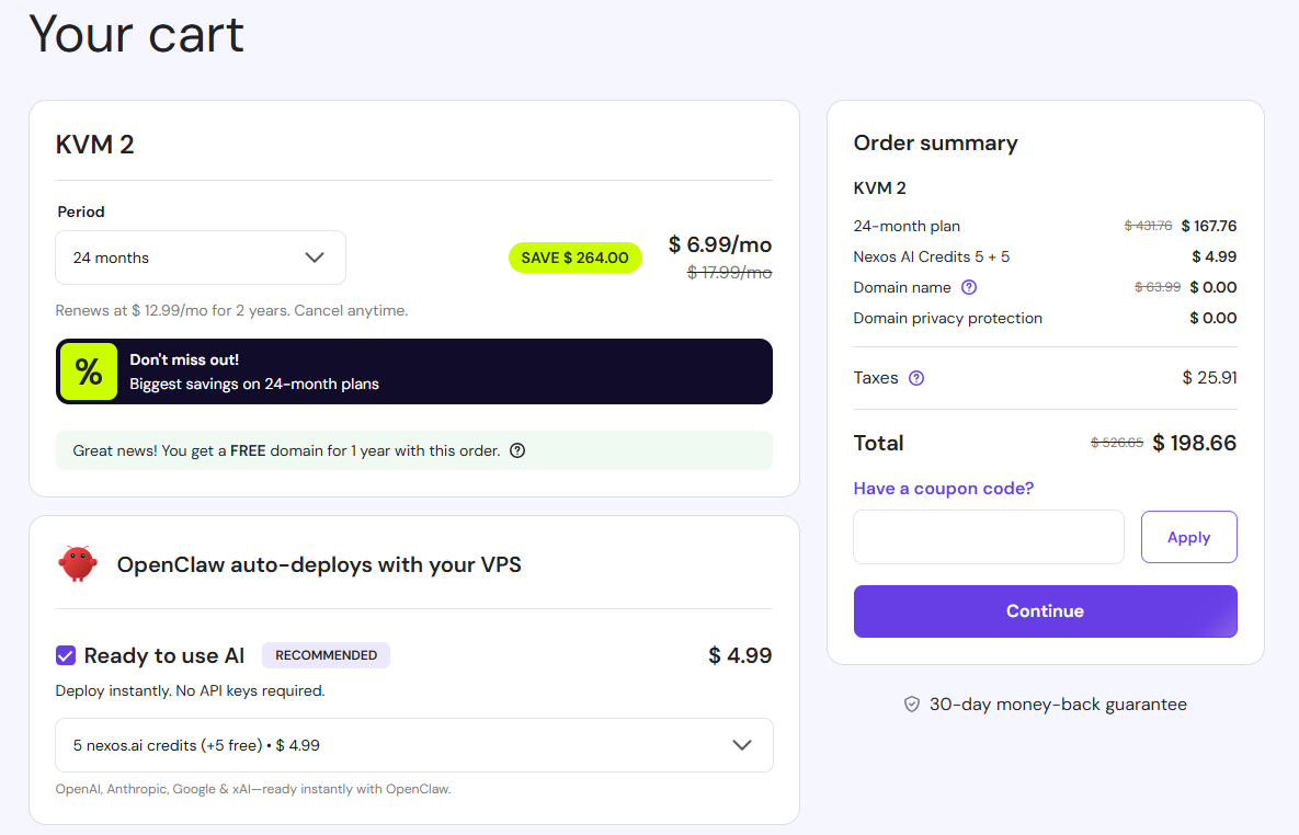 screenshot of Hostinger VPS Hosting plan configurations