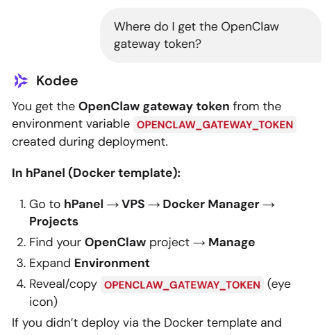 screenshot of Kodee support