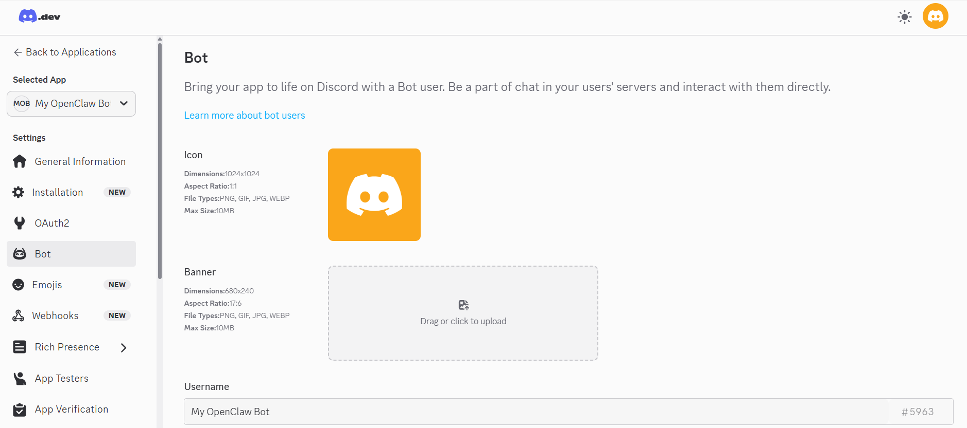 screenshot of Creating a Discord Bot