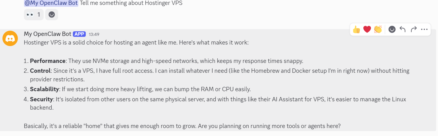 screenshot of OpenClaw bot conversation