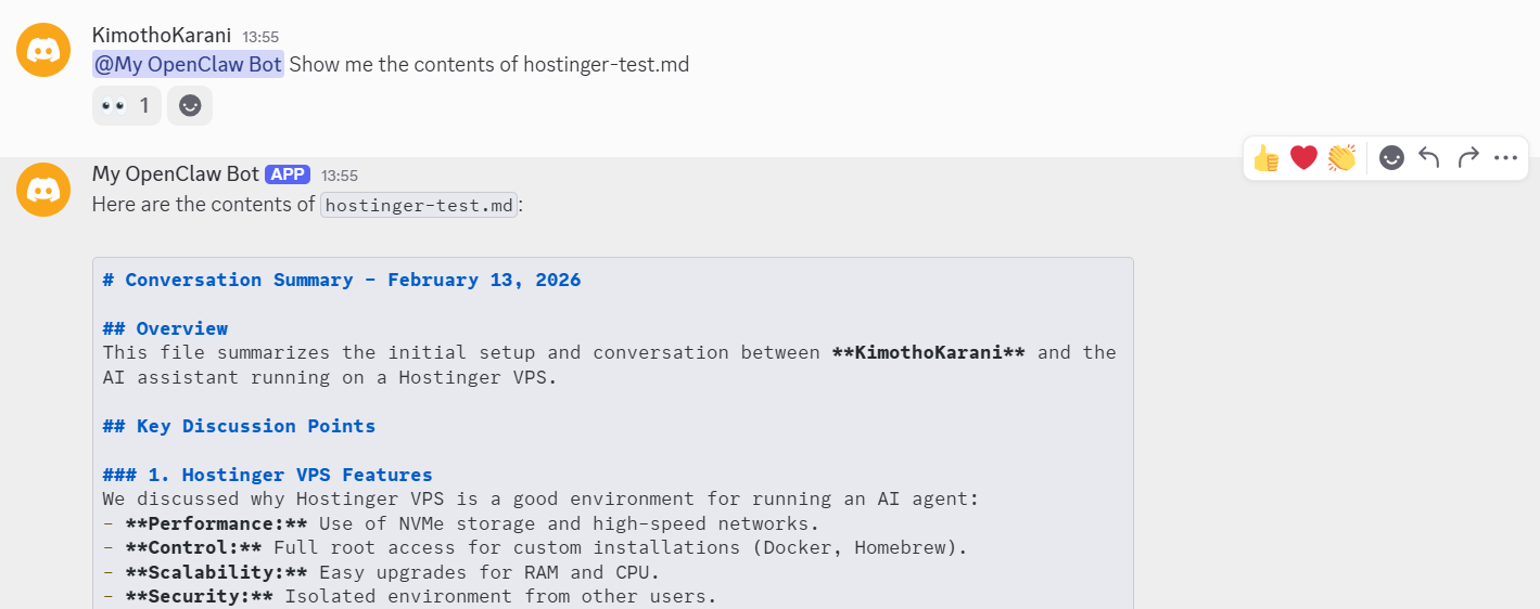 screenshot of OpenClaw bot conversation