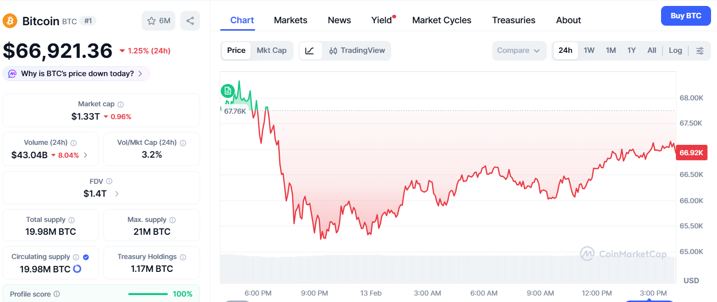 screenshot of Bitcoin Chart on CoinMarketCap