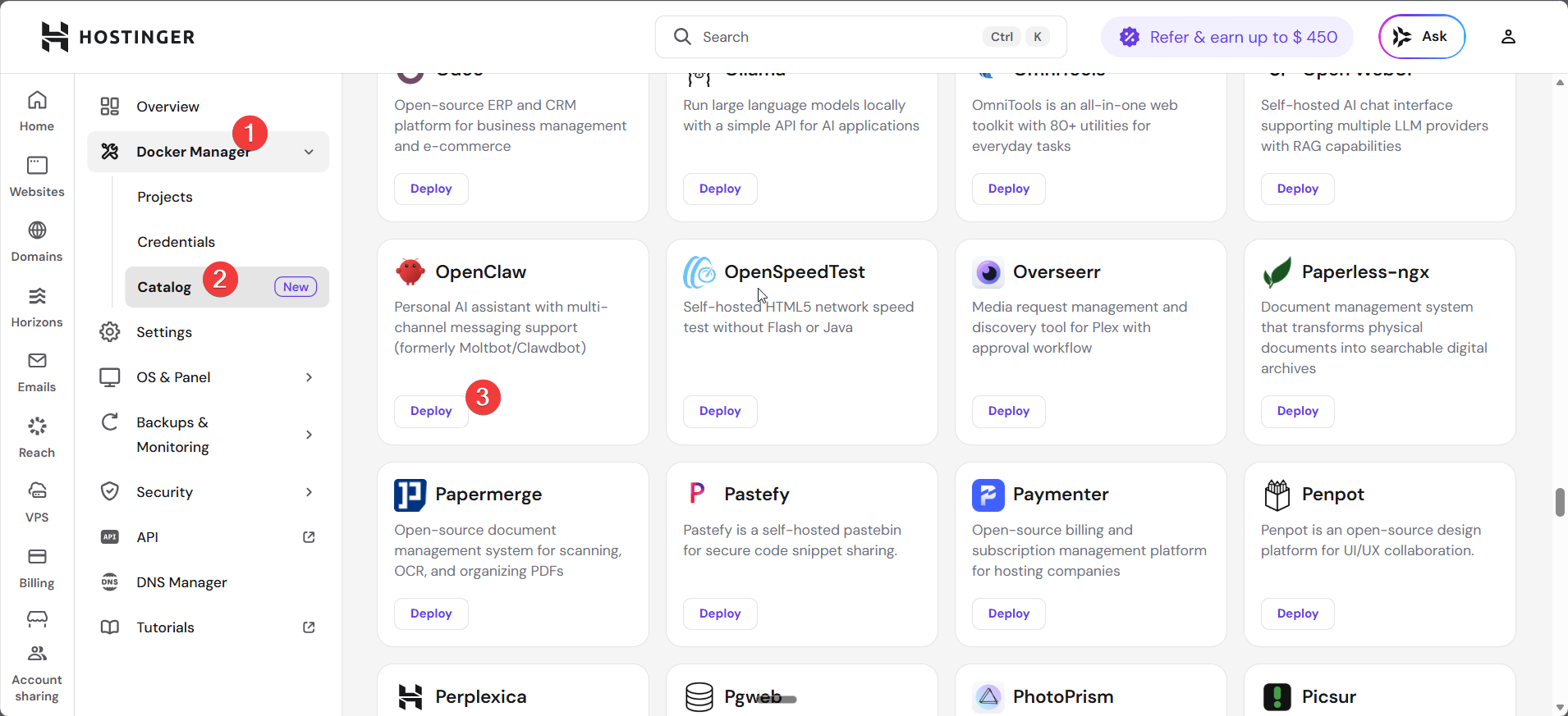 screenshot of hPanel Docker Manager catalog tab