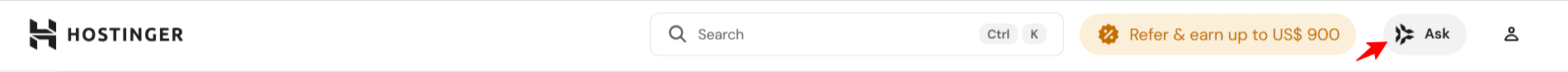 screenshot of Hostinger dashboard 'Ask' button