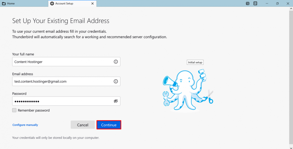 screenshot of Hostinger Account Setup page