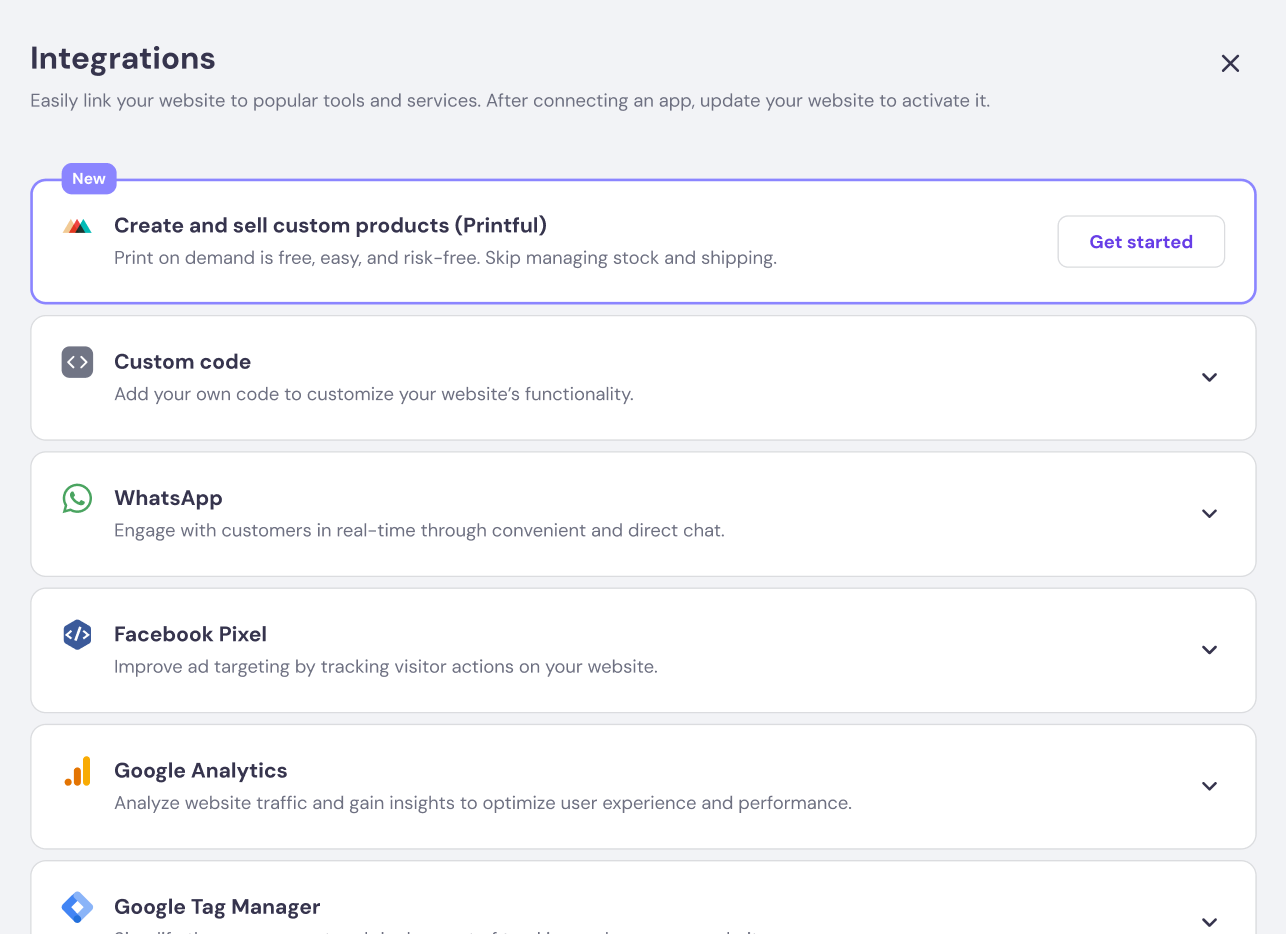 screenshot of Hostinger Integrations