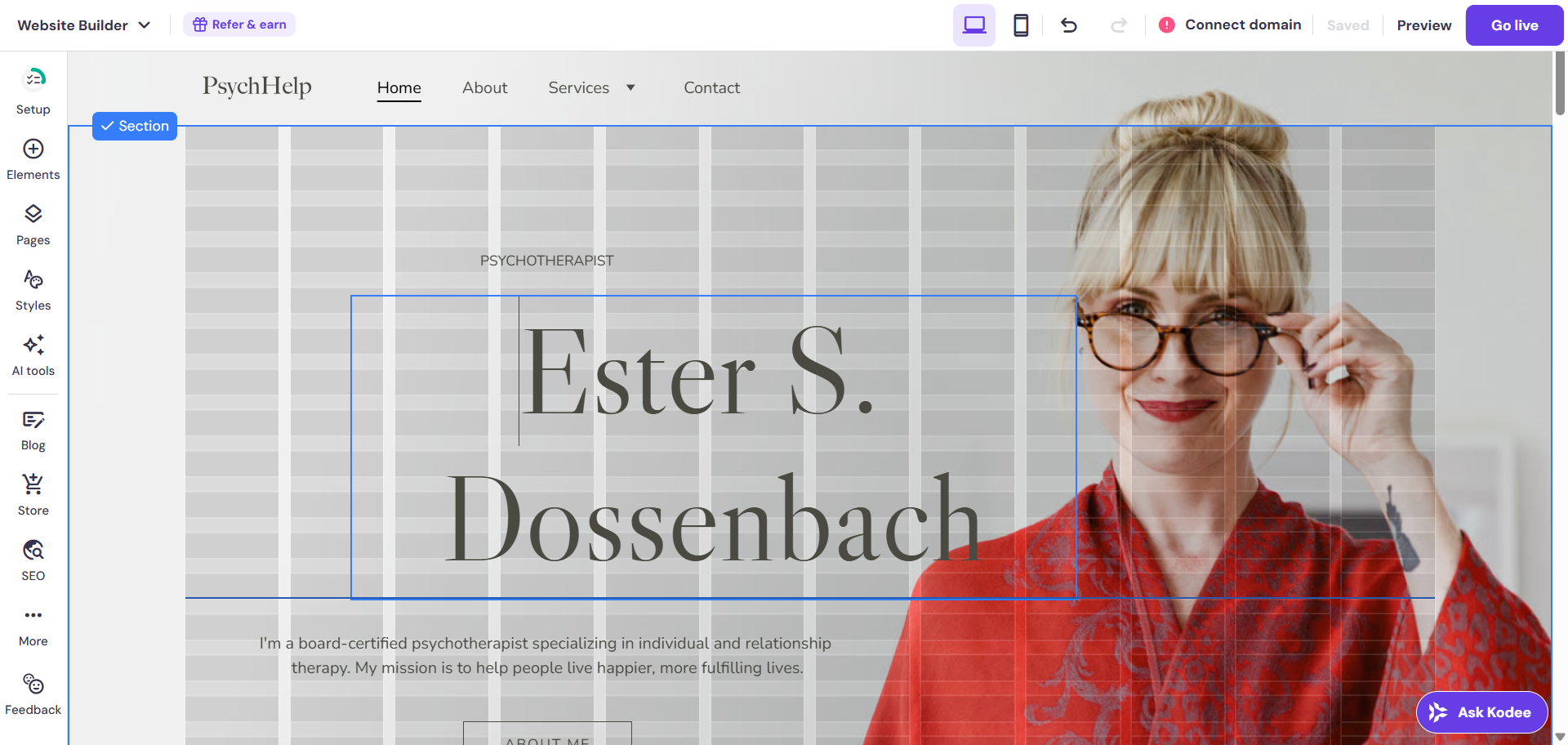 screenshot of Hostinger Website Builder