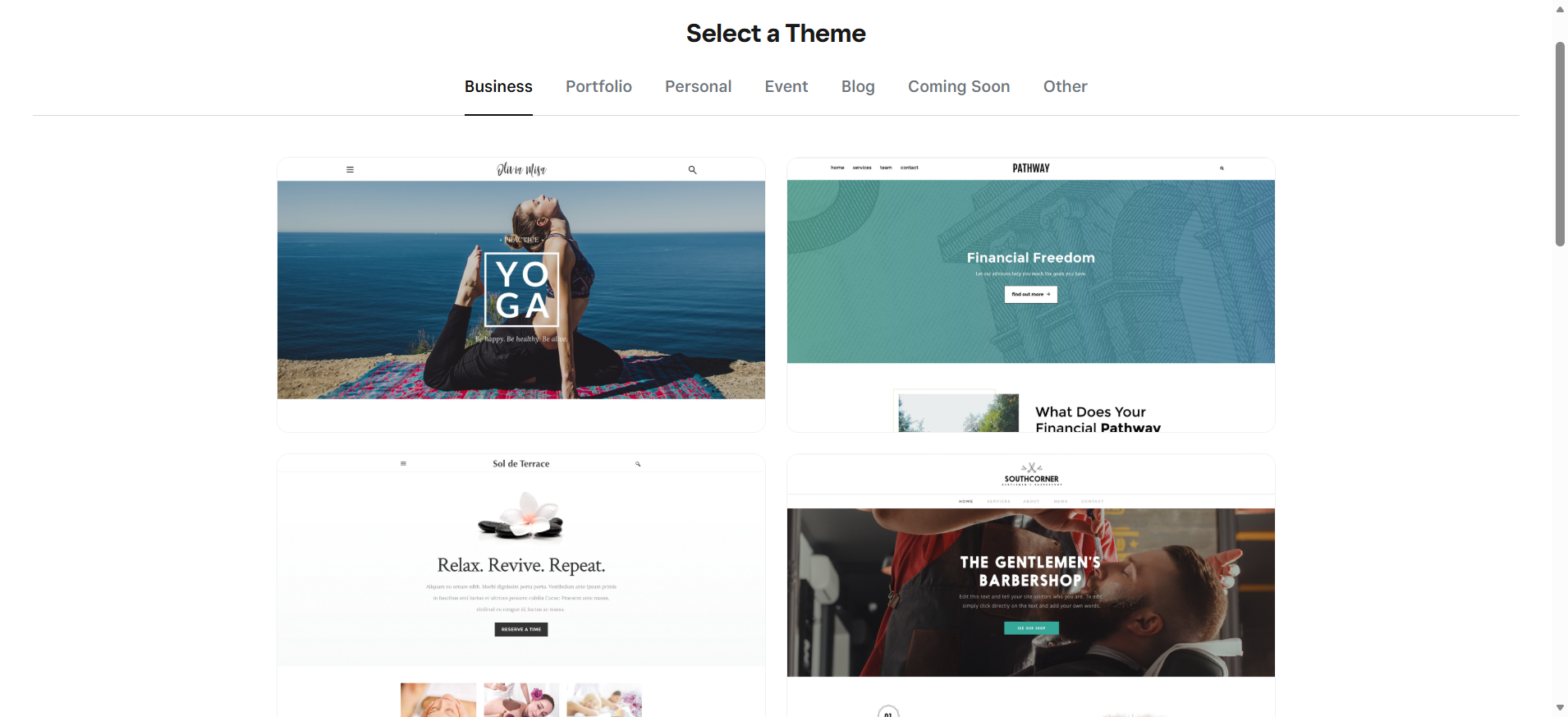 screenshot of Weebly Website Builder themes