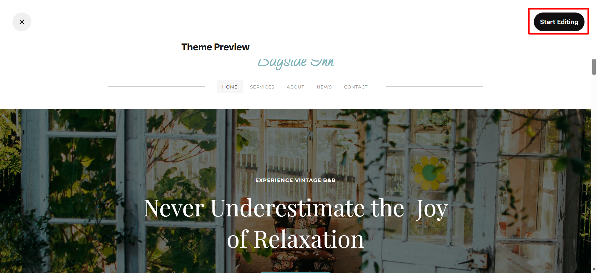screenshot of Weebly Website Builder with highlighted the 'Start Editing' button