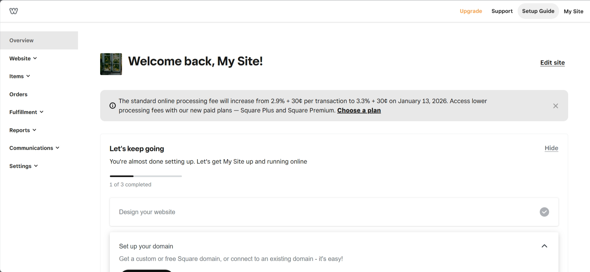 screenshot of Weebly Dashboard Overview