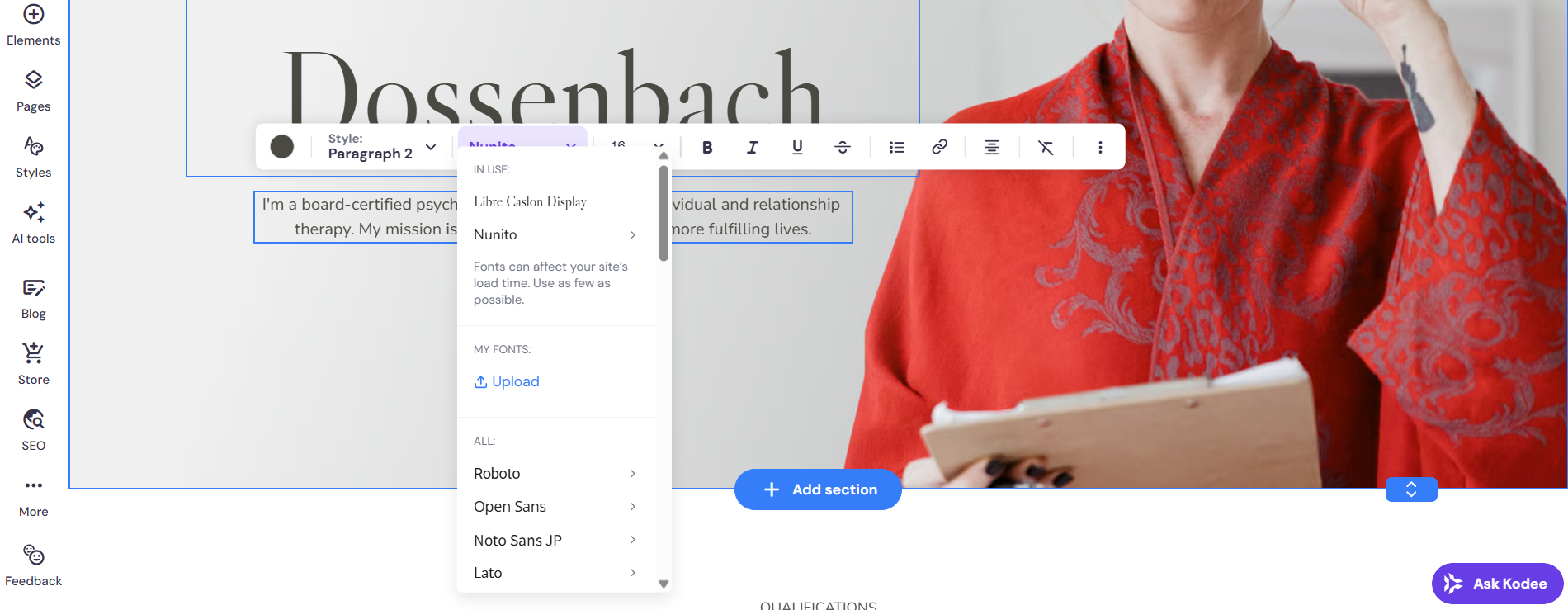 screenshot of the Hostinger text editor