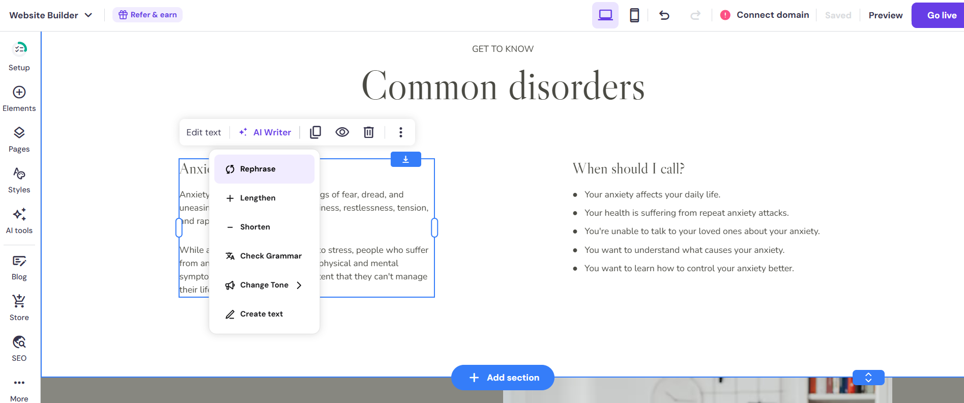 screenshot of the Hostinger text editor