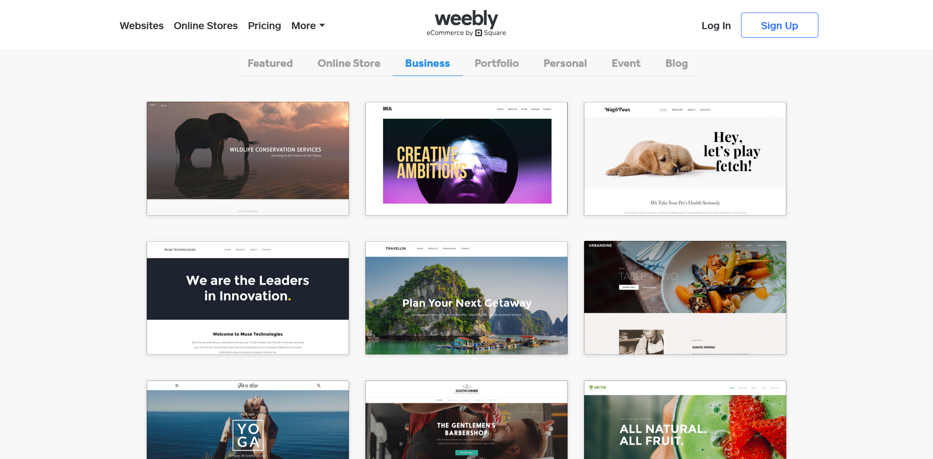 screenshot of the Weebly Website Builder 'Business' templates