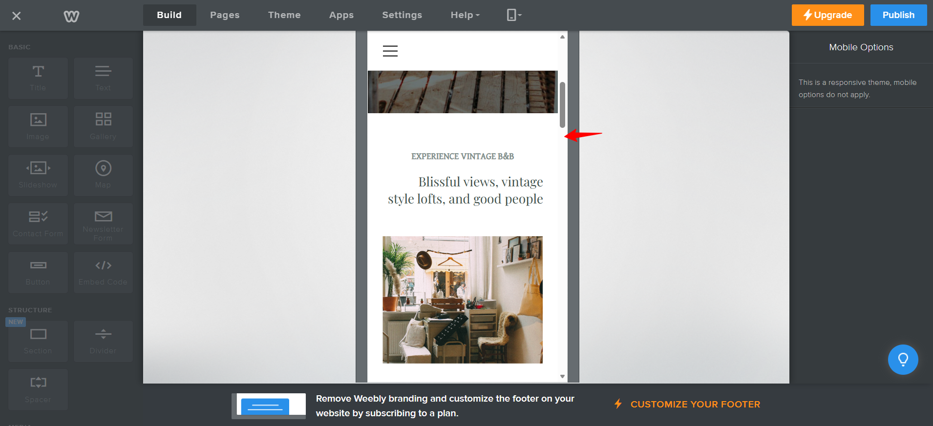 screenshot of the Weebly website builder mobile view