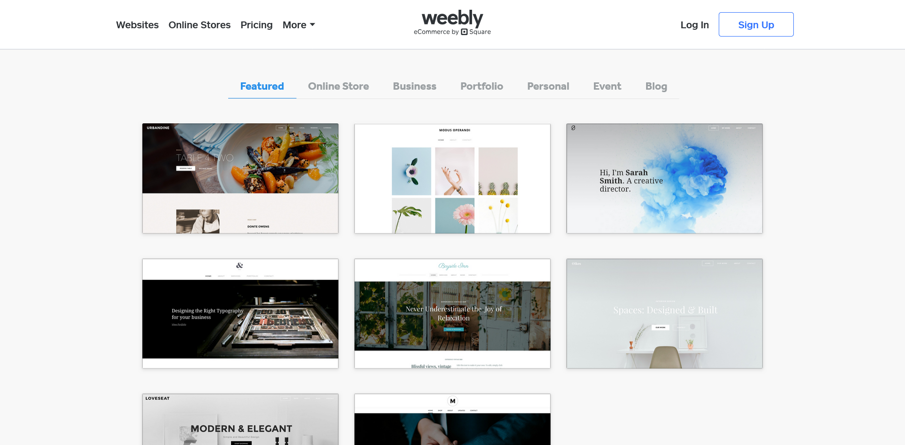 screenshot of Weebly Website Builder 'Featured' tab