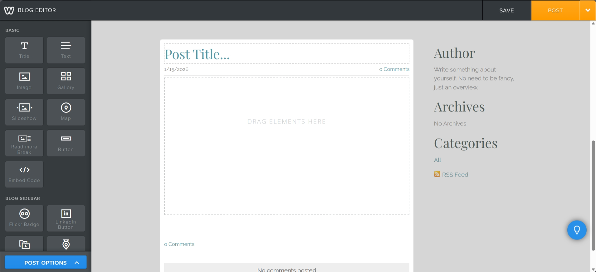 screenshot of Weebly Blog Editor