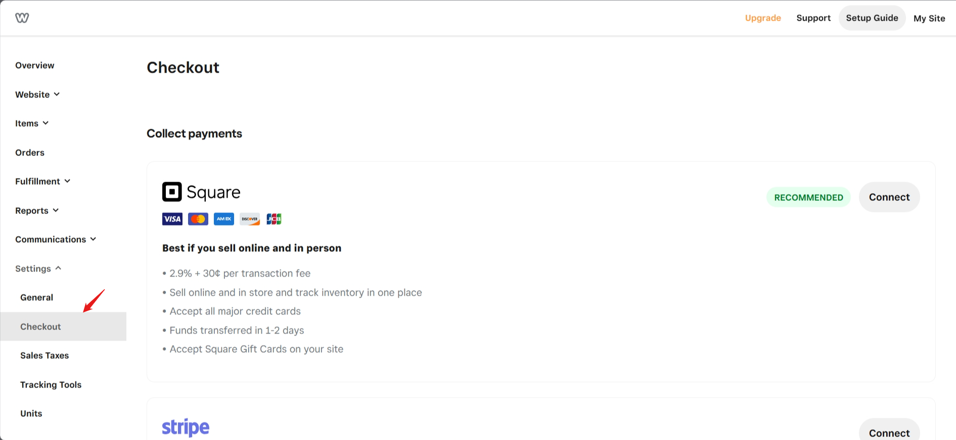 screenshot of Weebly Checkout page