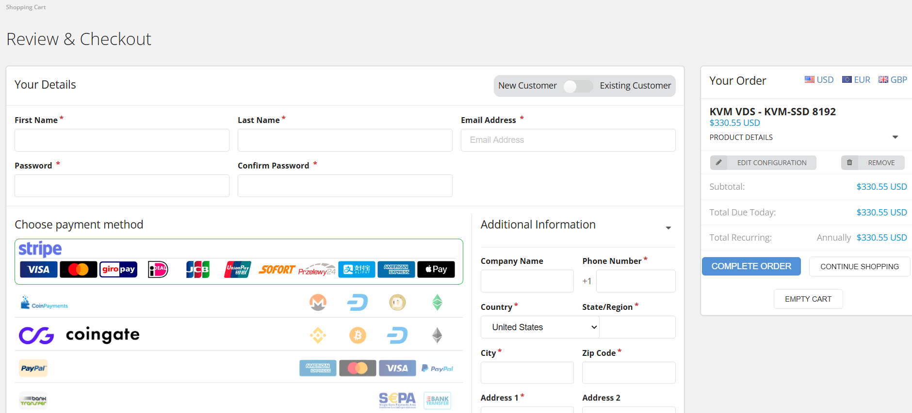 screenshot of HostZealot checkout