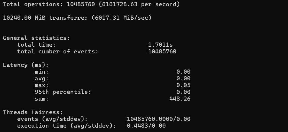 screenshot of HostZealot Memory read test result