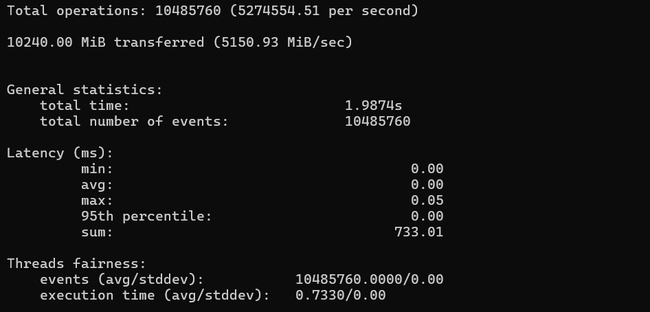 screenshot of HostZealot Memory write test result