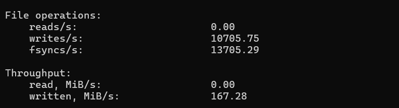 screenshot of Disk I/O Performance Sequential write Test result