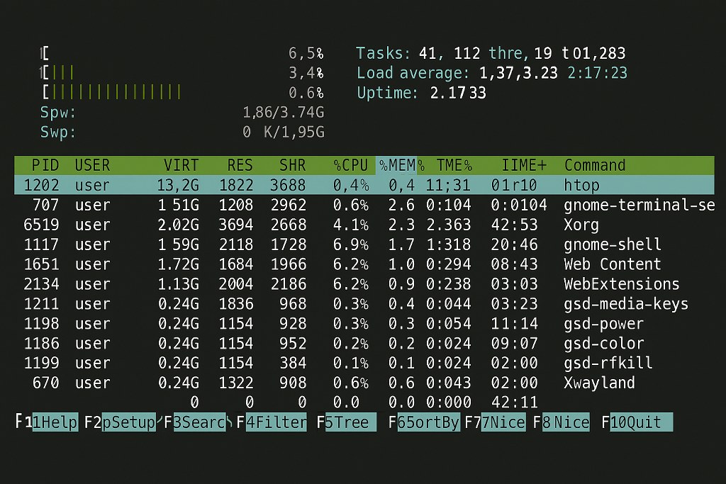 htop command example.