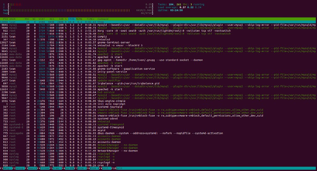 htop interface sorted by CPU %.
