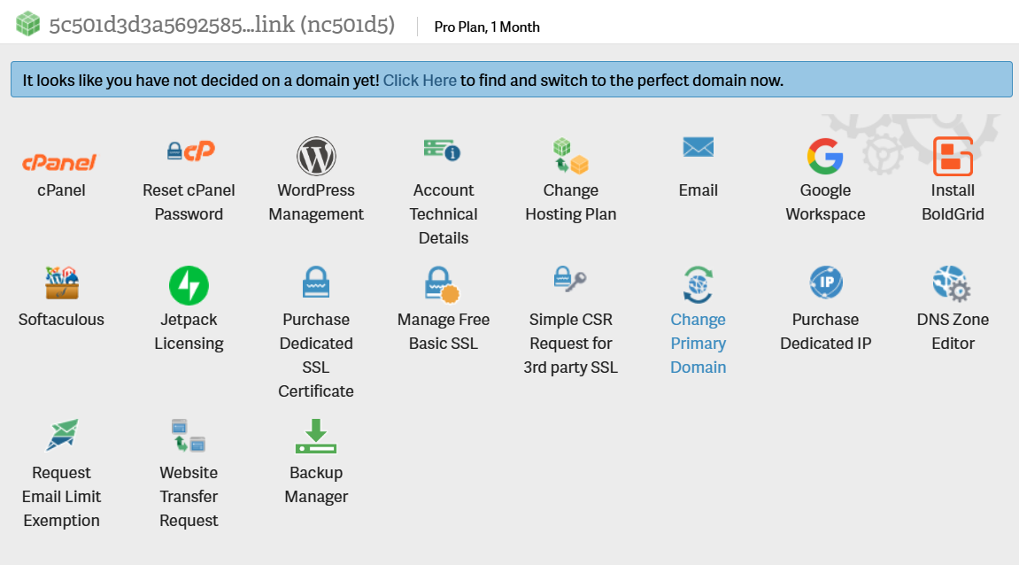 screenshot of InMotion Hosting Account management Panel