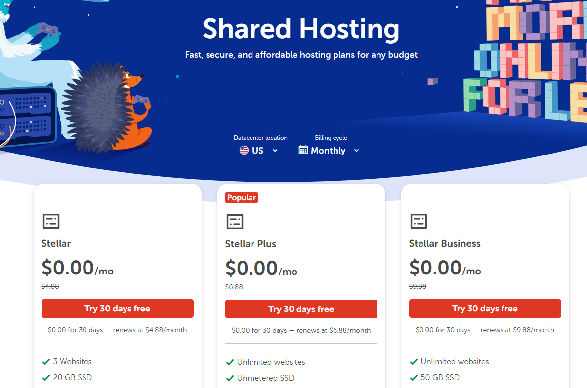 screenshot of Namecheap hosting plans