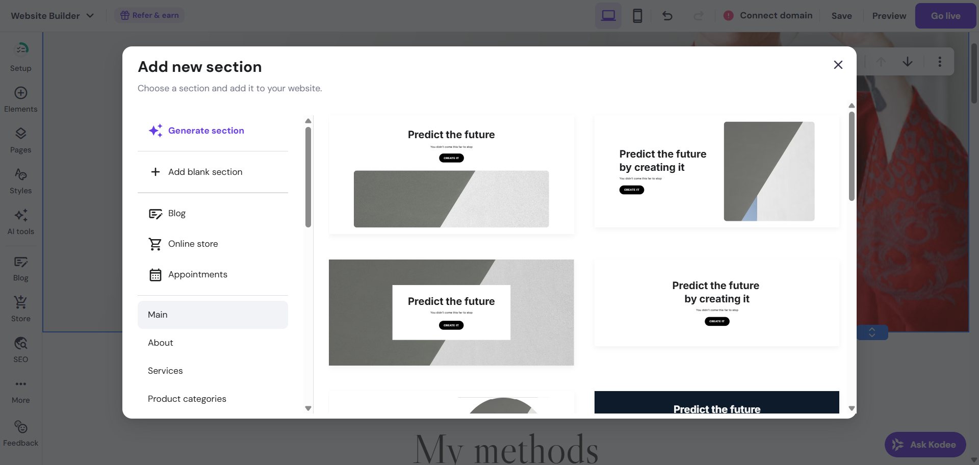 screenshot of Hostigner 'Add new section' window
