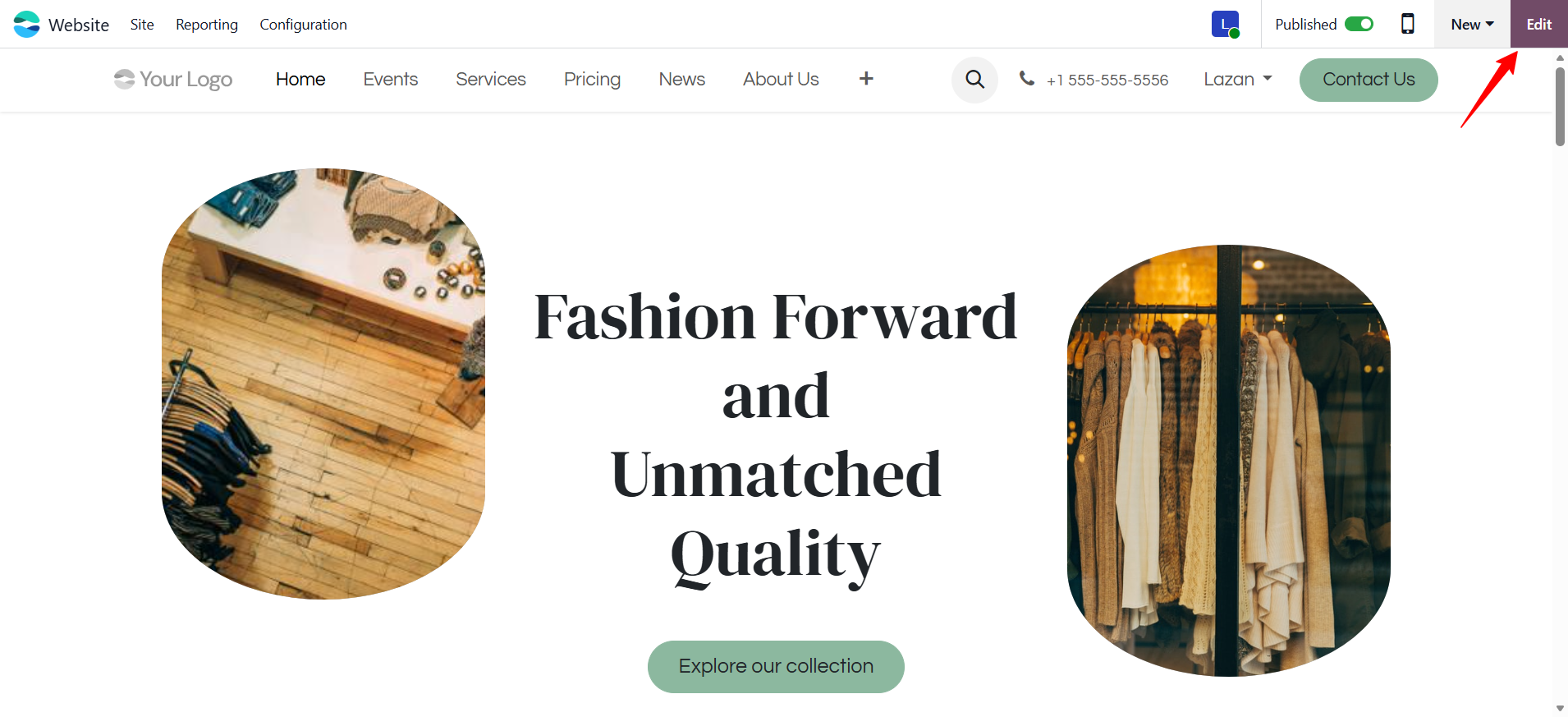 screenshot of Oddo AI generated website with highlighted the 'Edit' button