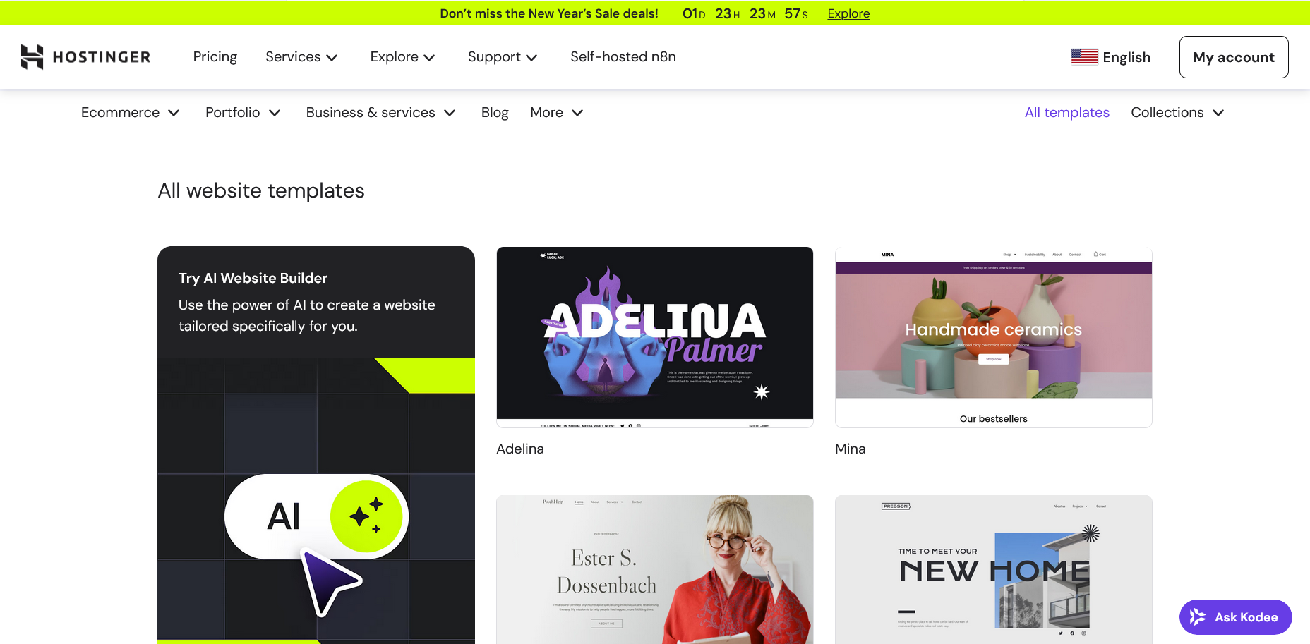screenshot of Hostinger 'All website templates'